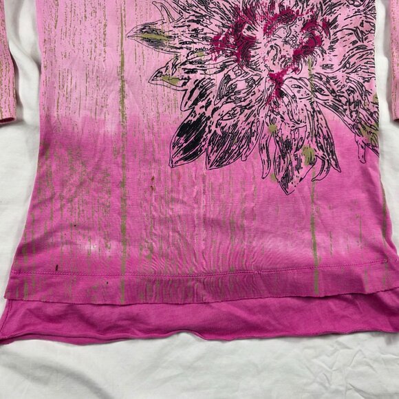Glima Womens Size Small Pink Floral Graphic 3/4 Sleeve Shirt Made In USA - Picture 5 of 11
